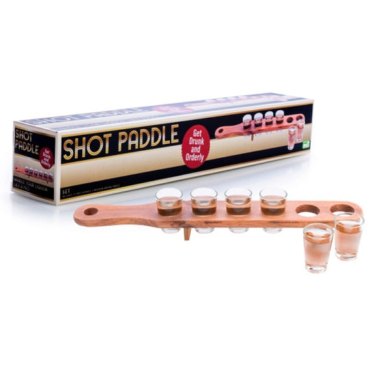 Classy Wooden Serving Paddle Set with 6 Shot Glasses, 445x65x70mm