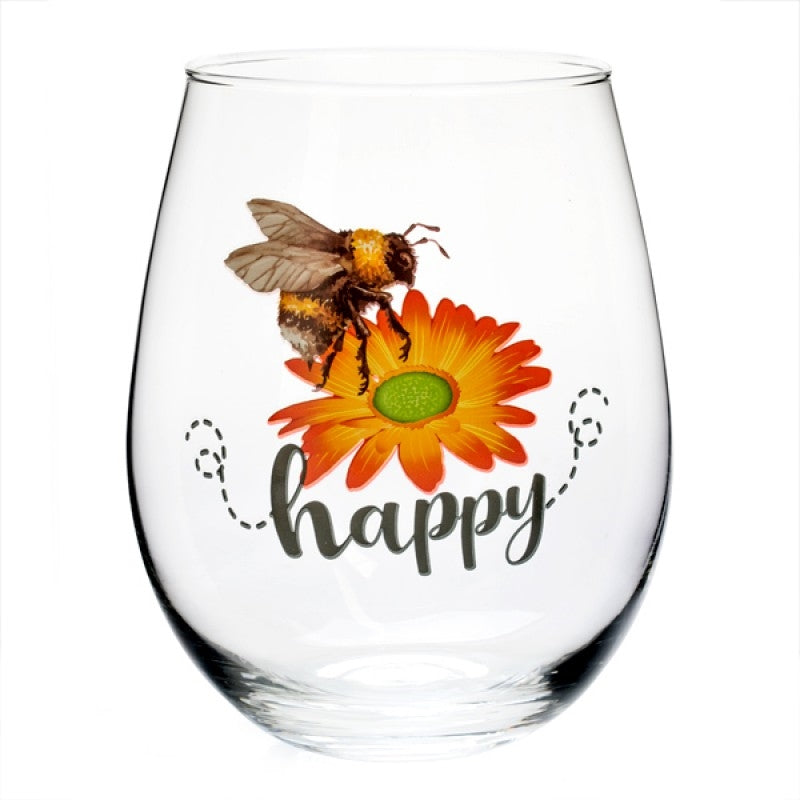 Bee Happy Stemless Glass - 15 oz, Fun Design for Any Occasion - SuperSaverAU - view 1