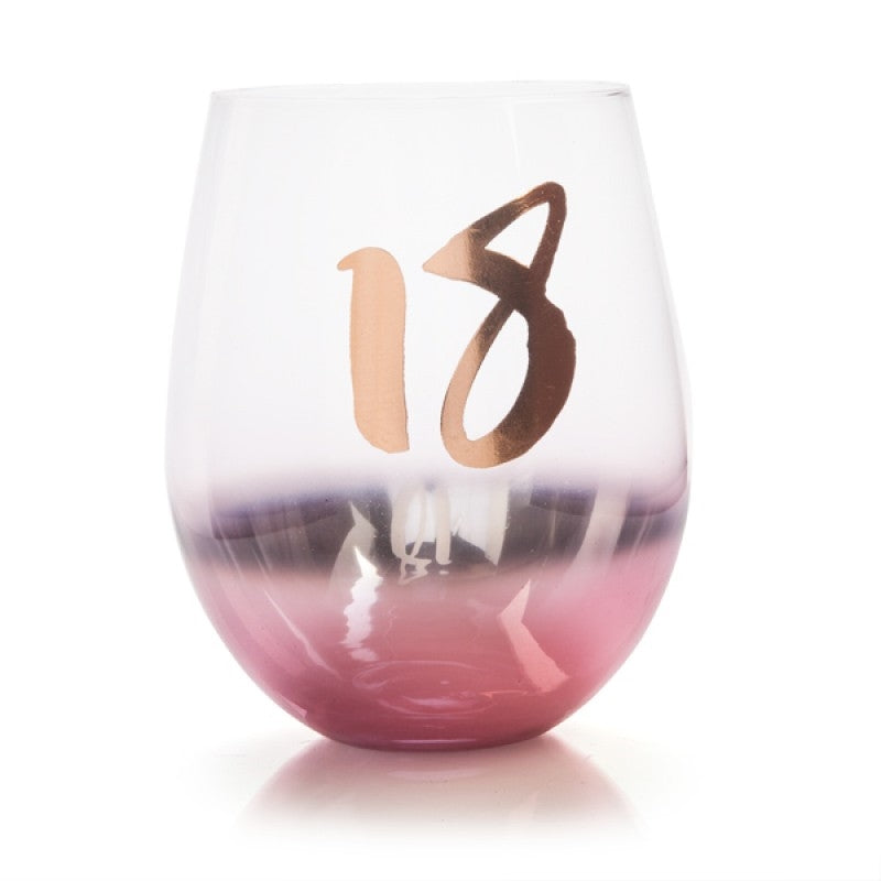 Tallulah 18th Birthday Blush Stemless Glass - Metallic Rose Gold, Cursive Decal - SuperSaverAU - view 1