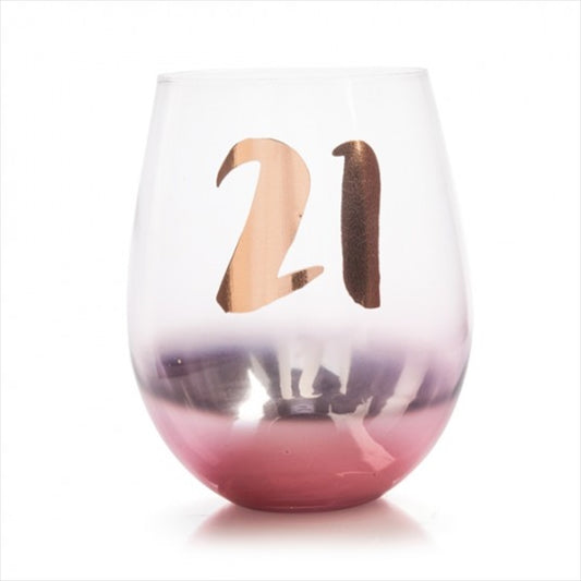21st Birthday Blush Stemless Wine Glass Rose Gold Milestone Gift