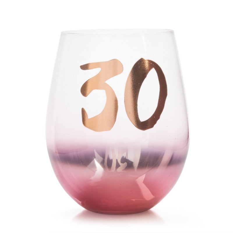 Tallulah 30th Birthday Blush Stemless Glass - Metallic Rose Gold Design