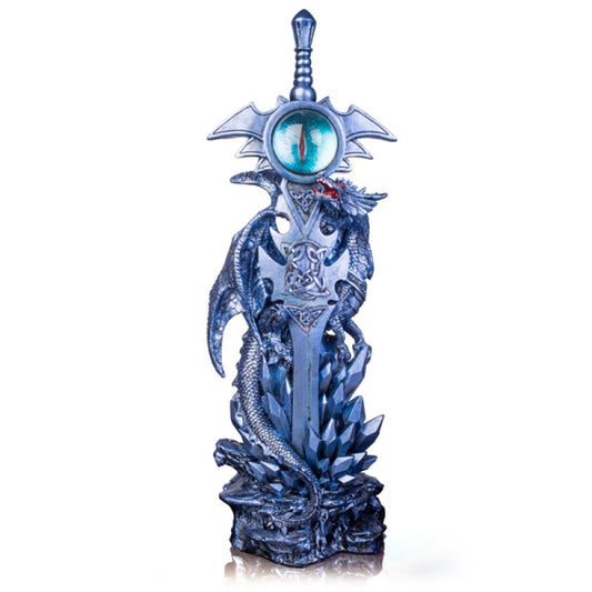 Ice Dragon Figurine with Sword - Metallic Blue Collectible