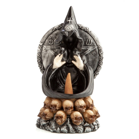 Premium Hooded Baphomet and Skulls Backflow Incense Burner Gothic Display