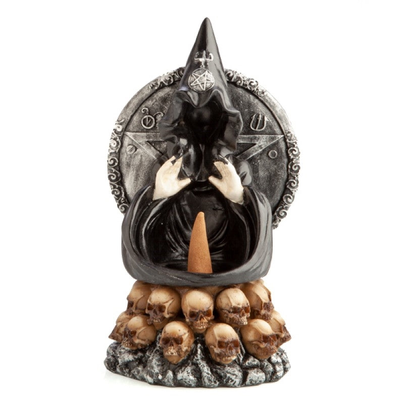 Premium Hooded Baphomet and Skulls Backflow Incense Burner Gothic Display