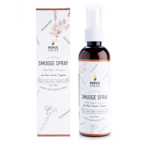 Soul Sticks White Sage and Cinnamon Smudge Spray 100ml with Quartz Crystals