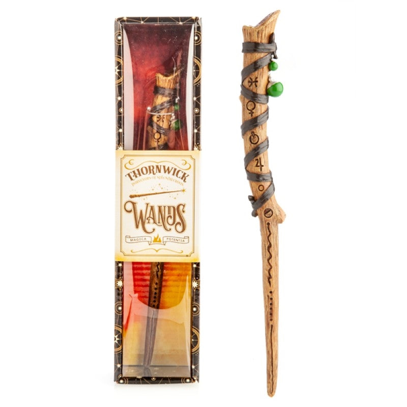 Wood-Look Wand with Astrological Symbols, Leather Binding & Green Bead Details - SuperSaverAU - view 1