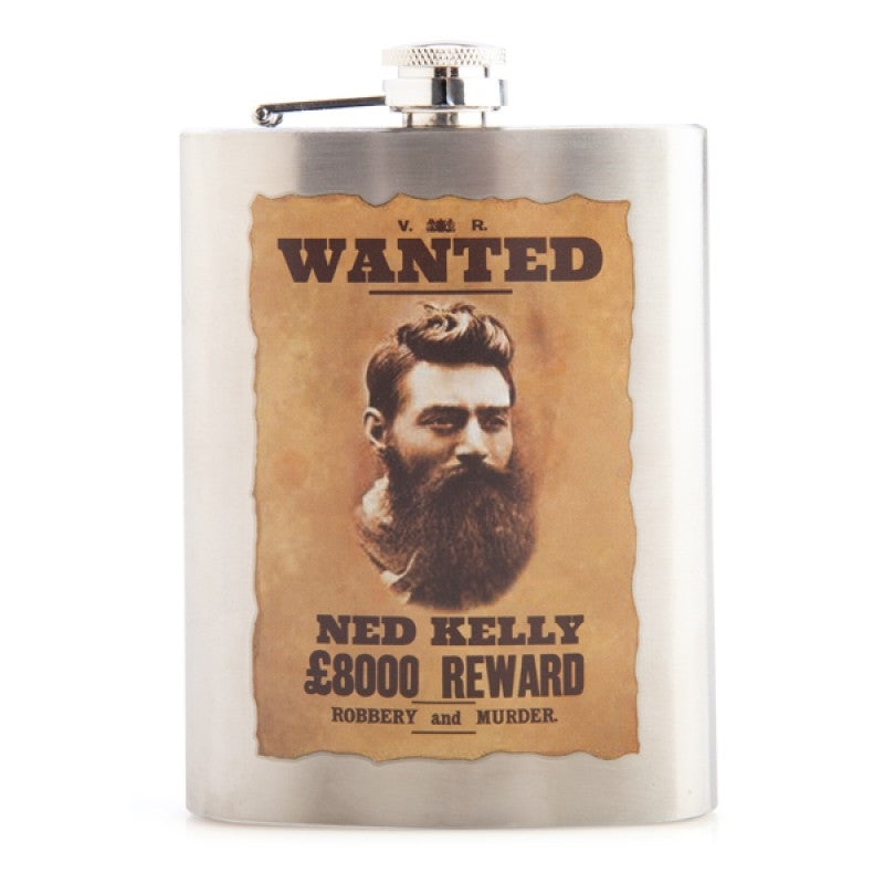 Premium Ned Kelly Stainless Steel Metal Flask 235ml Australiana Gift