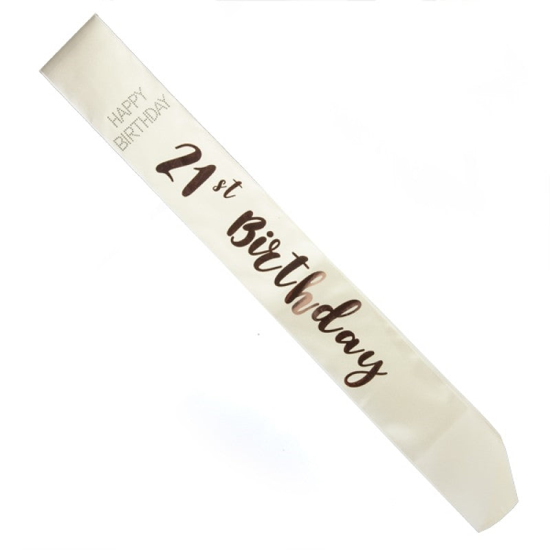 21st Birthday Rose Gold on White Sash - SuperSaverAU - view 1