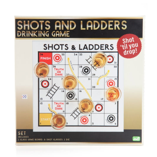 Shots & Ladders Drinking Game for 6 Players - Includes Shot Glasses & Dice