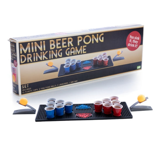 Mini Beer Pong Game Set - 1 Bar Mat, 12 Cups, 2 Balls, 2 Launchers
