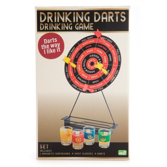 Drinking Darts Game Set - 1 Magnetic Dart Board, 4 Darts & 4 Shot Glasses