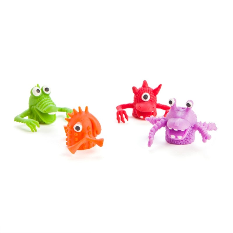 Happy Little Monster Finger Puppets - 4 Assorted Designs, Soft & Stretchy