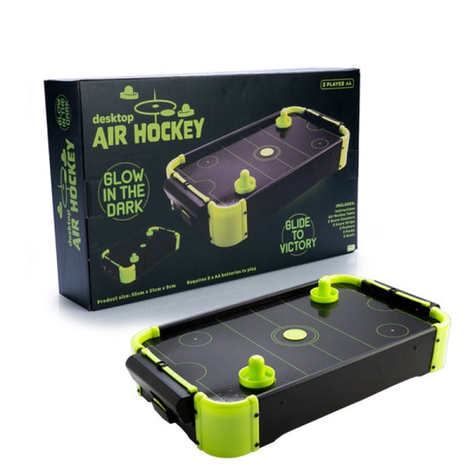 Mini Air Hockey Table - Glow in the Dark, Includes 2 Pushers & 2 Pucks