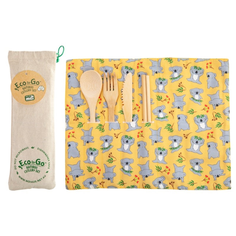 Koala Eco-to-Go Bamboo Cutlery Set with Placemat & Pouch - 5 Pieces - SuperSaverAU - view 1