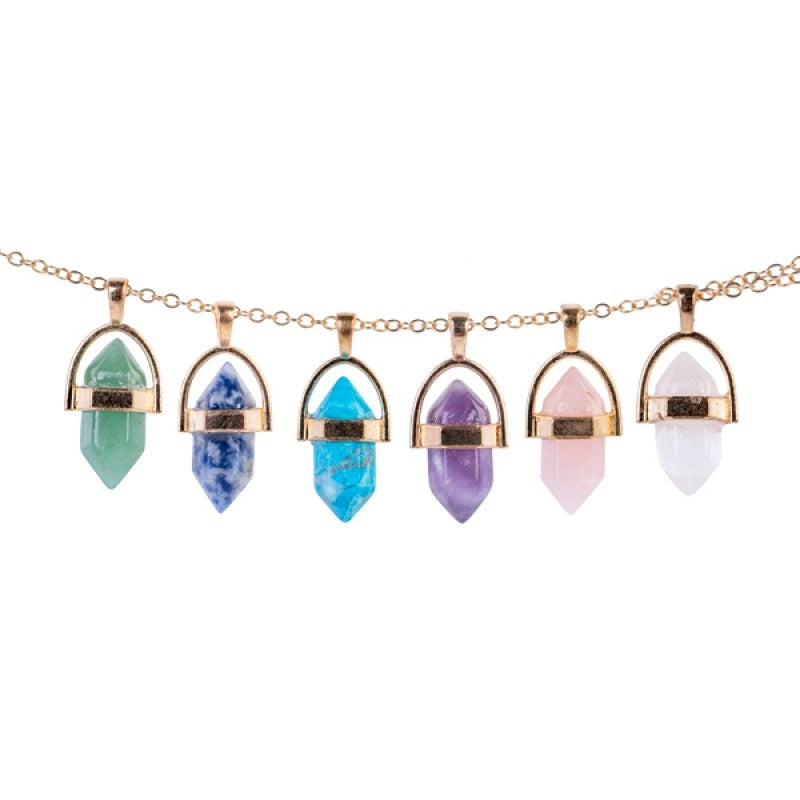 Healing Gemstone Pendant Necklace with 6 Assorted Stones - SuperSaverAU - view 1
