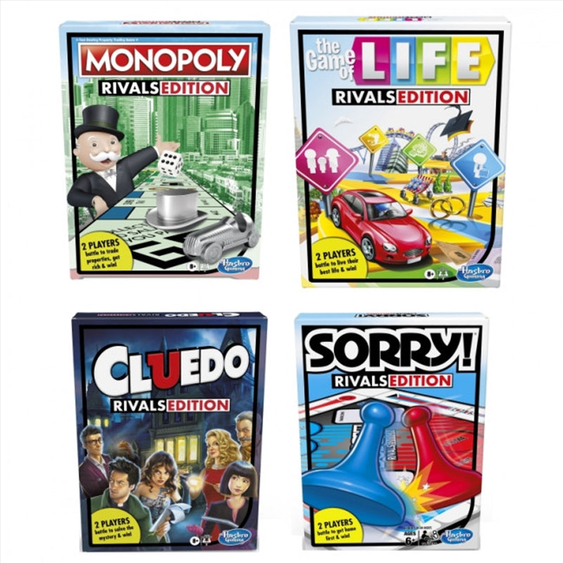 Hasbro Rivals Games Assortment - 4 Classic 2-Player Board Games for Family Fun