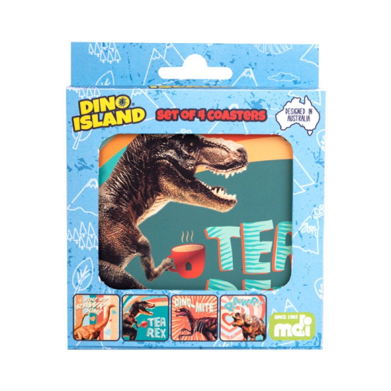 Dino Coasters Set of 4 - Cork Backed, Heat Resistant with Punny Sayings - SuperSaverAU - view 1