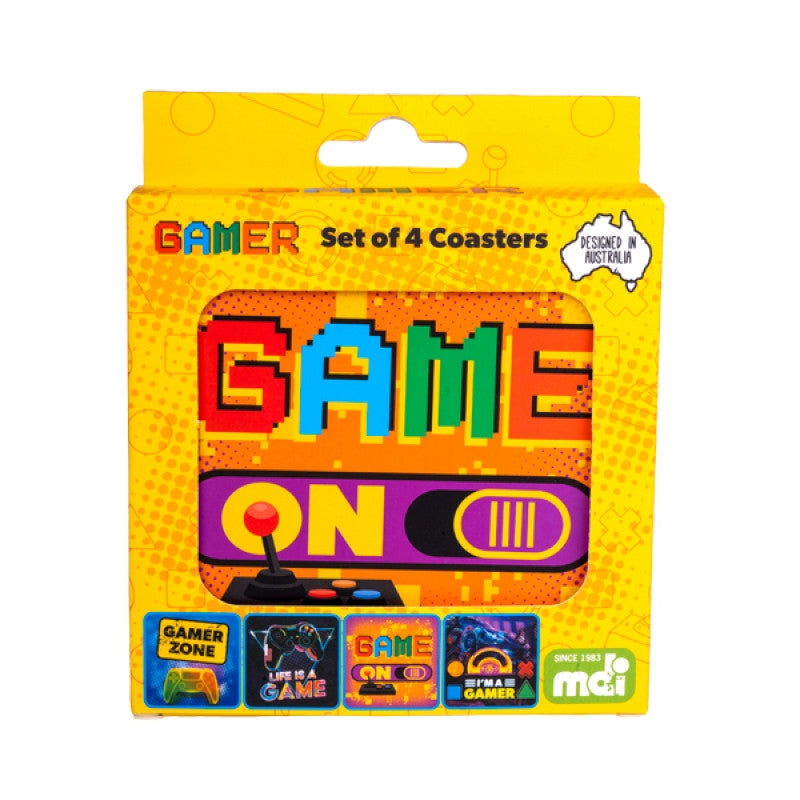 Gamer Coasters Set of 4 - 100mm Cork Backed, Heat Resistant with Punny Sayings - SuperSaverAU - view 1