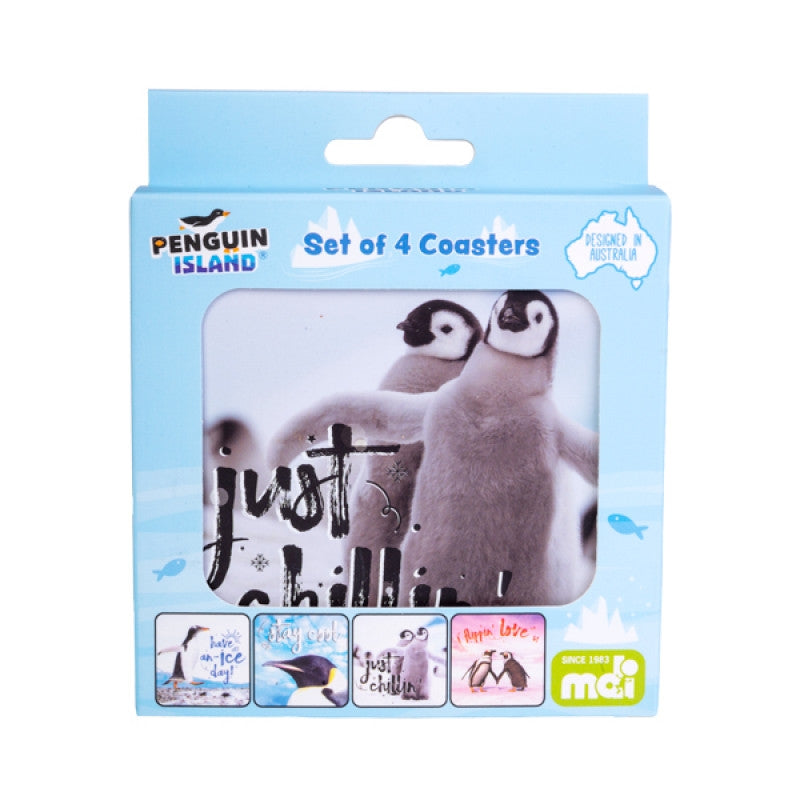 Penguin Coasters Set of 4, 100x100mm, Cork Backed & Heat Resistant - SuperSaverAU - view 1