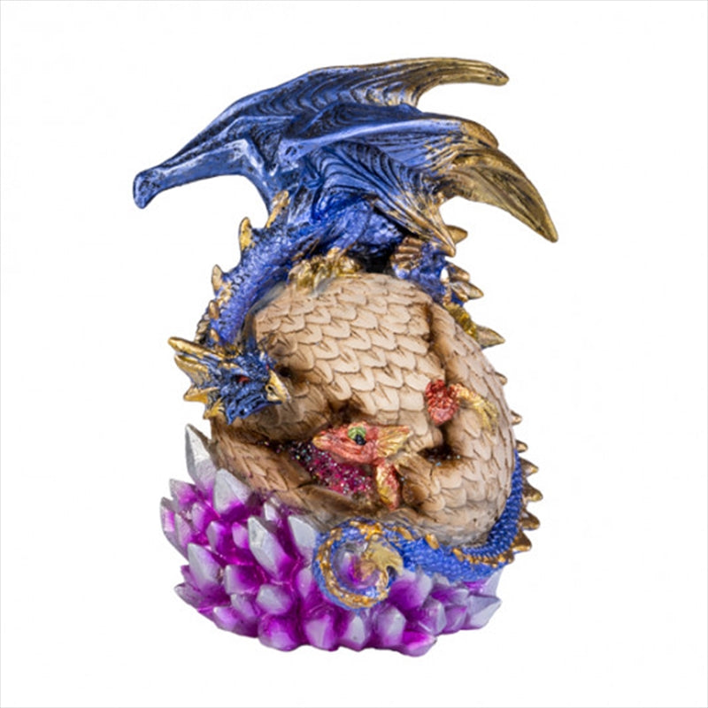 Protective Dragon with Hatching Egg & Purple Crystals - 140x110x175 mm