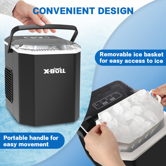 X-BULL Portable Ice Maker Machine 12kg/24h, 2.2L, Bullet Ice, Black
