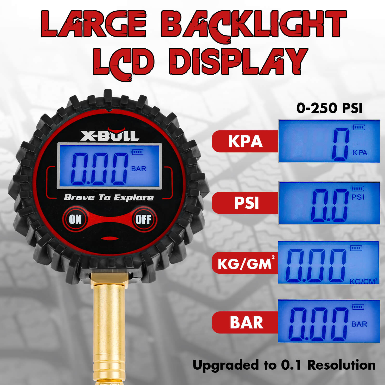 X-BULL Digital Tyre Pressure Gauge 250PSI with LED Display