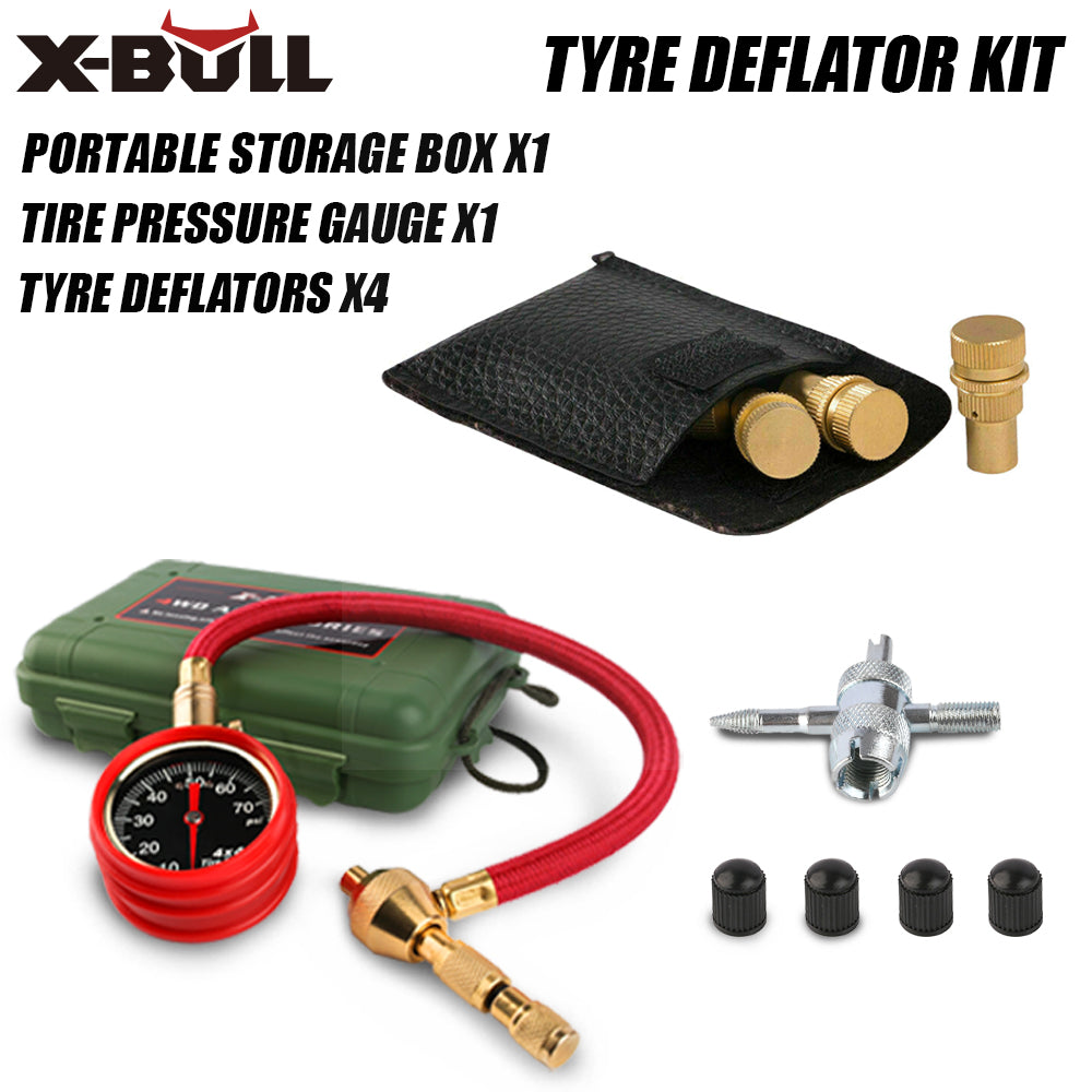 X-BULL 4 Brass Tyre Deflators 0-90psi, 40x15mm, Automatic Pressure Gauge - SuperSaverAU - view 1