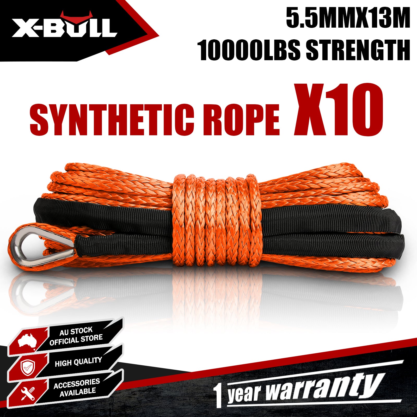 X-BULL 5.5mm x 13m SK75 Synthetic Winch Rope - 10 Pack