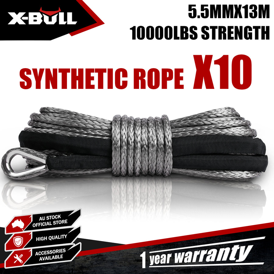 X-BULL 5.5mm x 13m SK75 Synthetic Winch Rope - 10 Pack