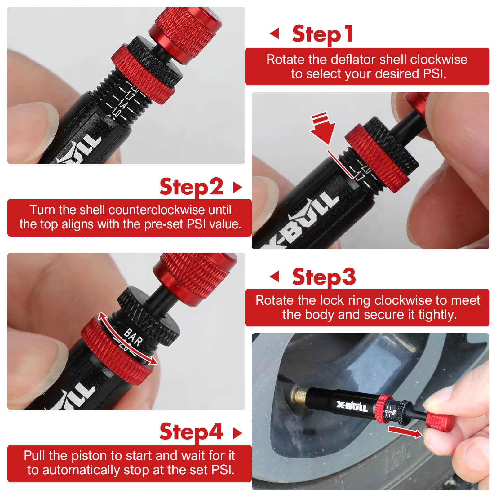 X-BULL Adjustable Tyre Deflators 10-30 PSI - 4pcs