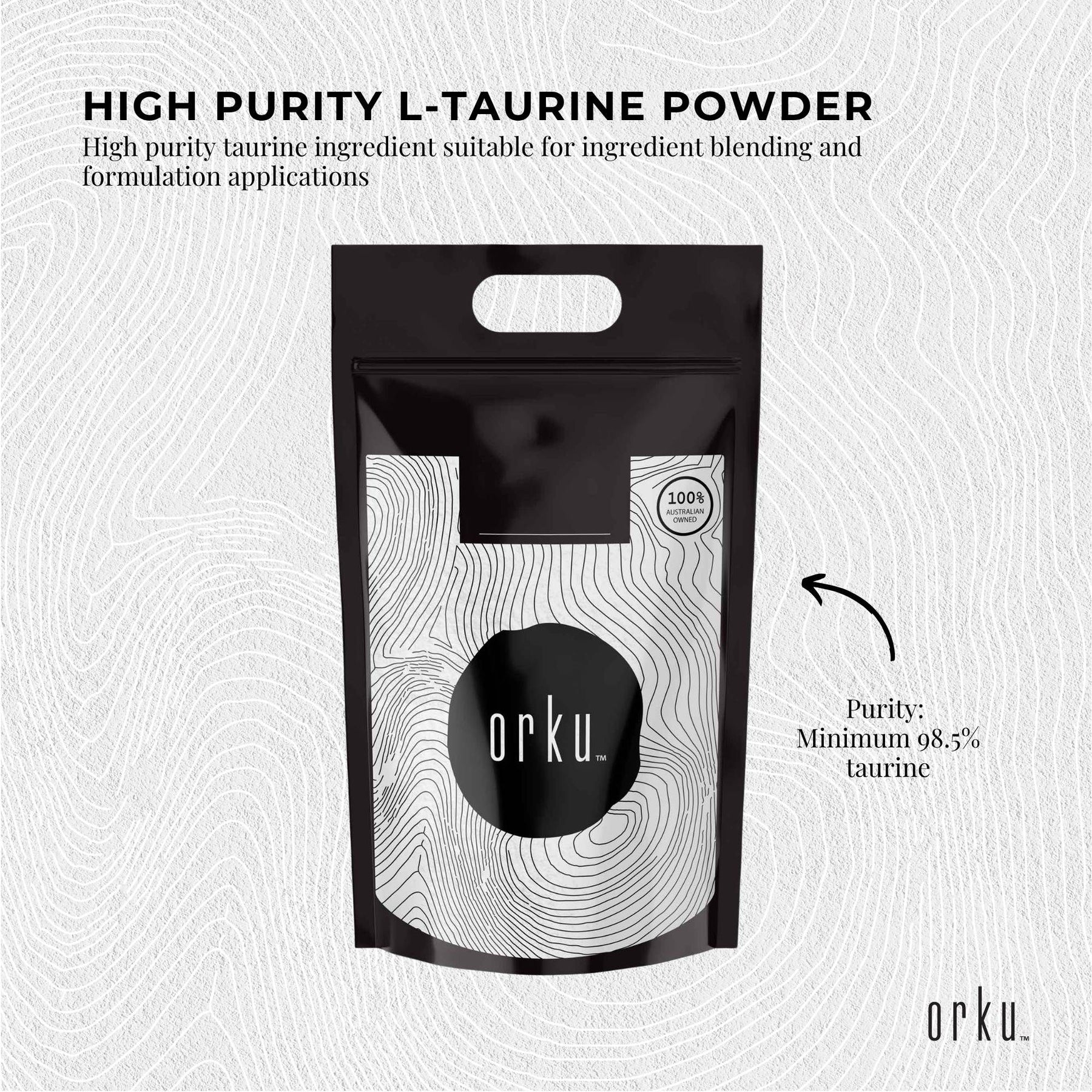 Orku 20Kg Taurine Powder Pure Pharmaceutical Food Grade Supplement