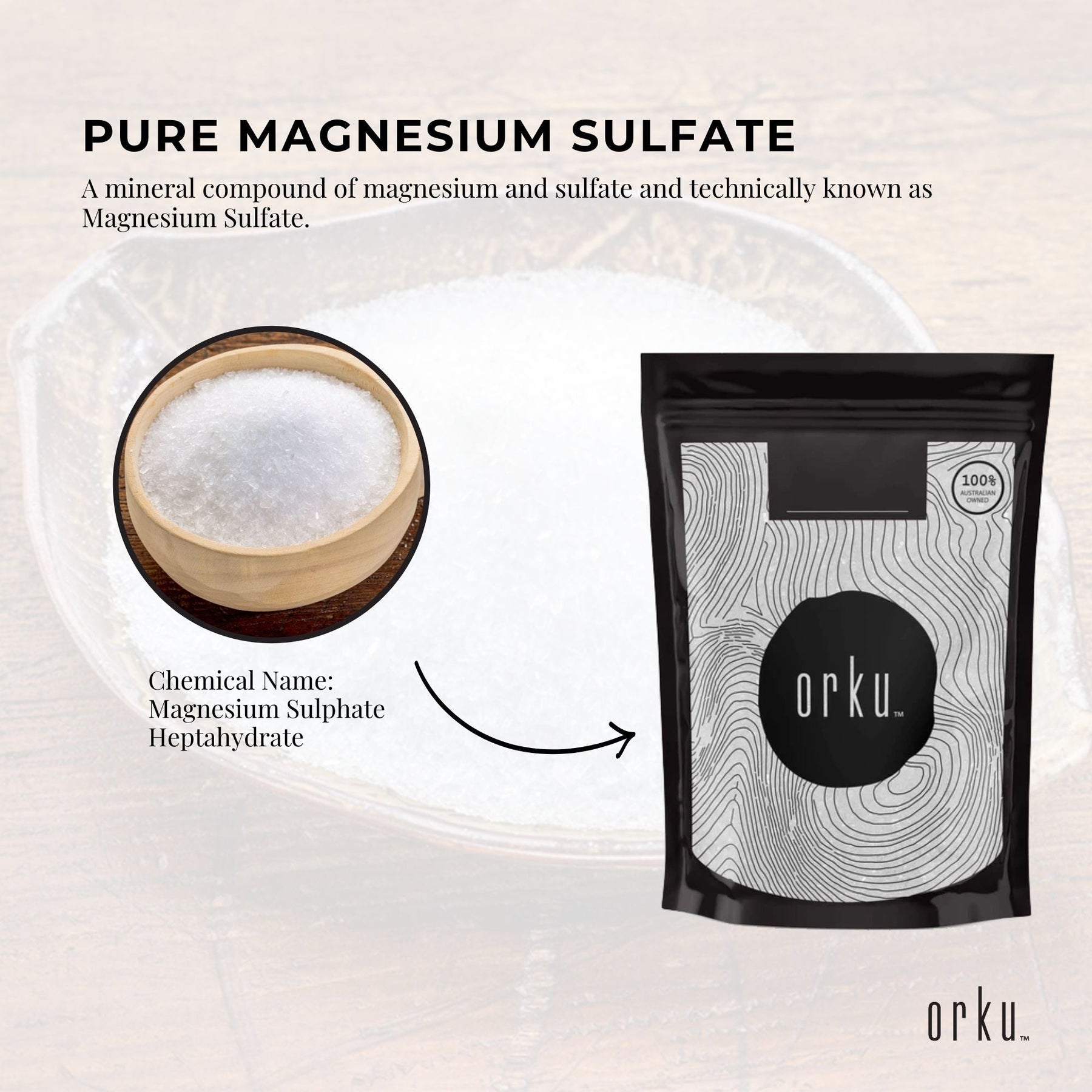 Orku 1Kg Epsom Salt - Magnesium Sulphate Bath Salts For Skin Body Sulfate - SuperSaverAU - view 3
