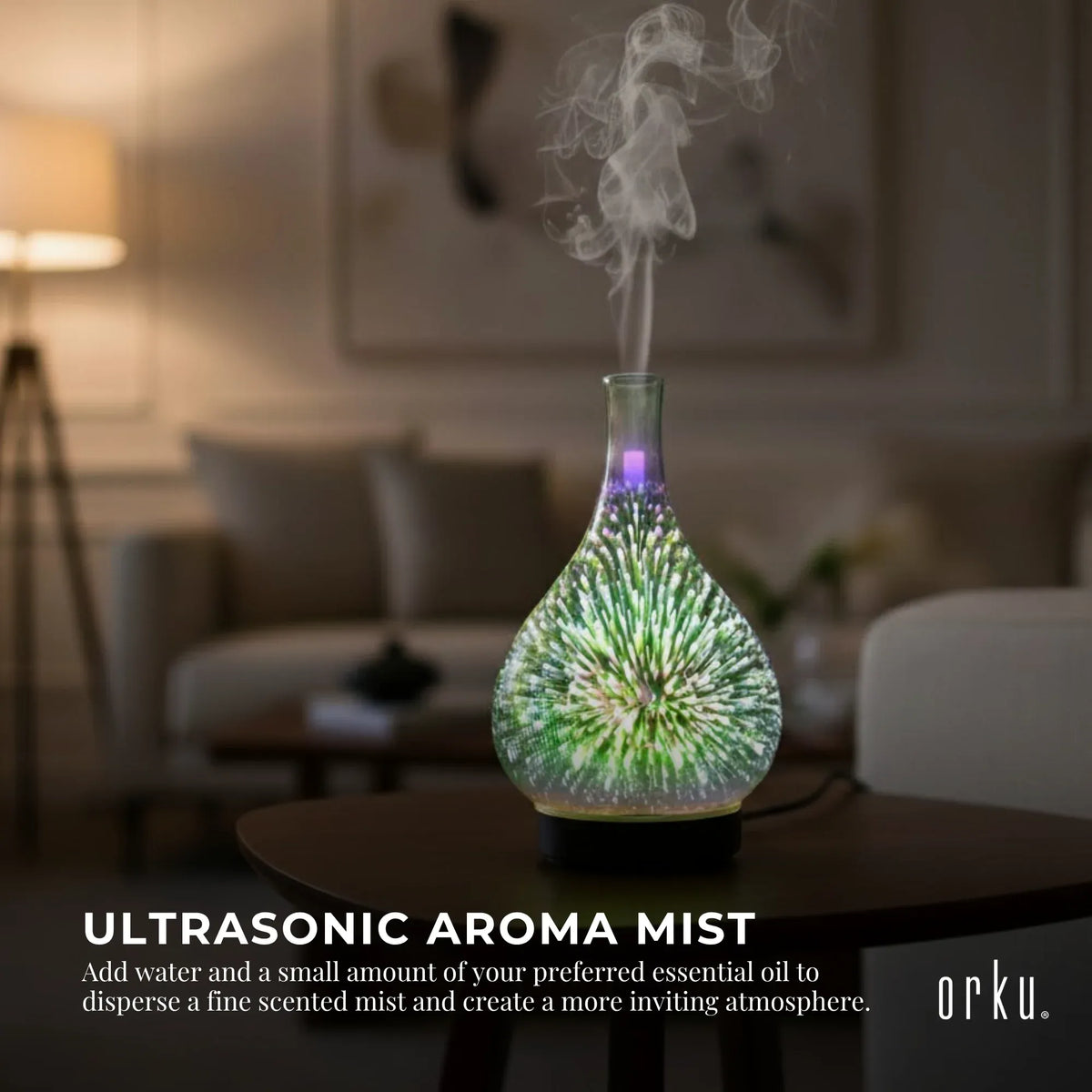 Premium 100ml Mirror 3D Fireworks USB Aroma Diffuser with LED Lights