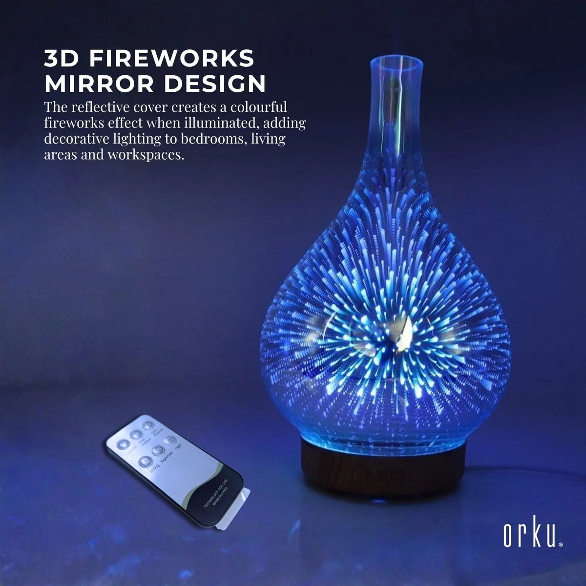 Premium 100ml Mirror 3D Fireworks USB Aroma Diffuser with LED Lights