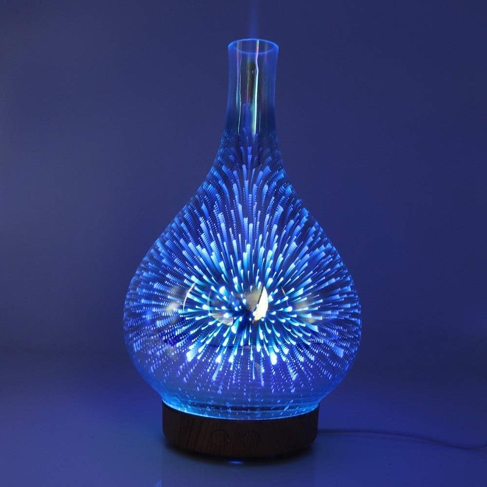 100ml Ultrasonic Essential Oil Aroma Diffuser Mirror Glass 3D Fireworks Design