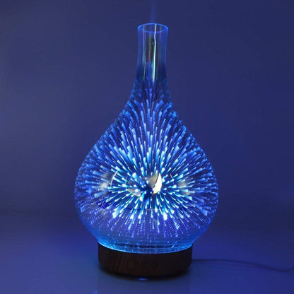 100ml Ultrasonic Essential Oil Aroma Diffuser Mirror Glass 3D Fireworks Design