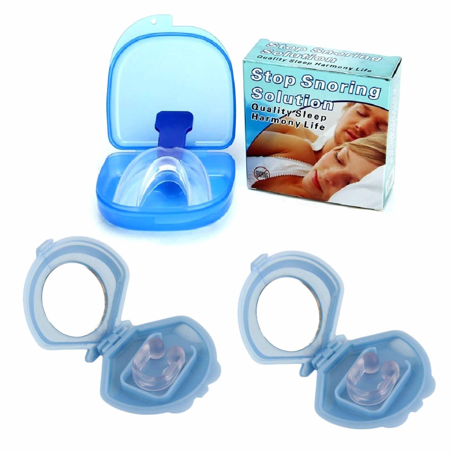 2x Mouthguard Mouthpiece & Nose Clip Soft Silicone Anti Snoring Sleep Breathing Aid - SuperSaverAU - view 1
