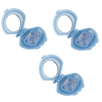 Silicone Anti Snoring Aid Device - 3x Nose Clips with Protective Cases