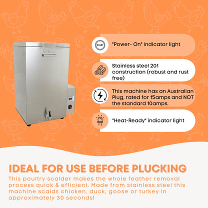 70L Electric Chicken Scalder Machine - Stainless Steel Poultry Turkey Scalding