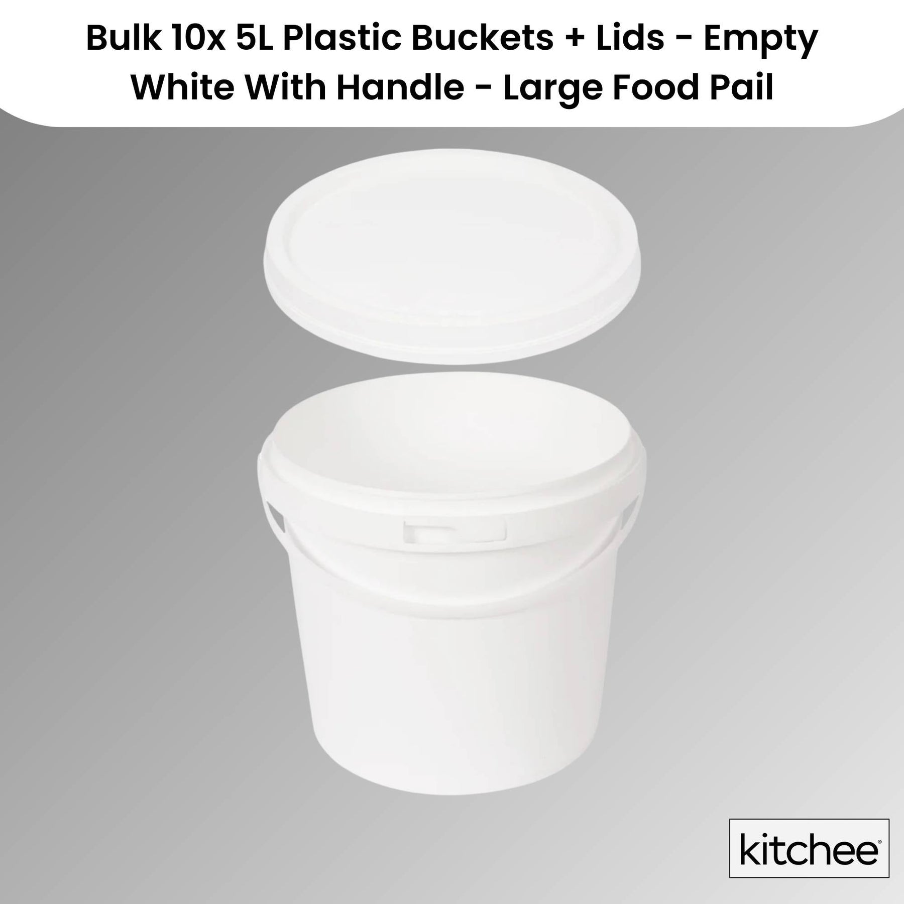 Bulk 10x 5L White Food Grade Plastic Buckets with Handle & Tamper Evident Lid - SuperSaverAU - view 2
