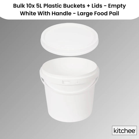 Bulk 10x 5L White Food Grade Plastic Buckets with Handle & Tamper Evident Lid - SuperSaverAU - view 2