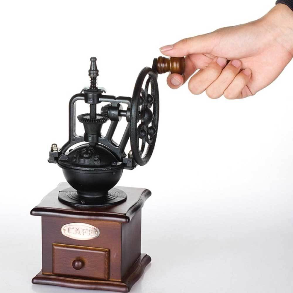 Vintage Manual Coffee Bean Grinder Wood Cast Iron Hand Mill with Ceramic Core - SuperSaverAU - view 2