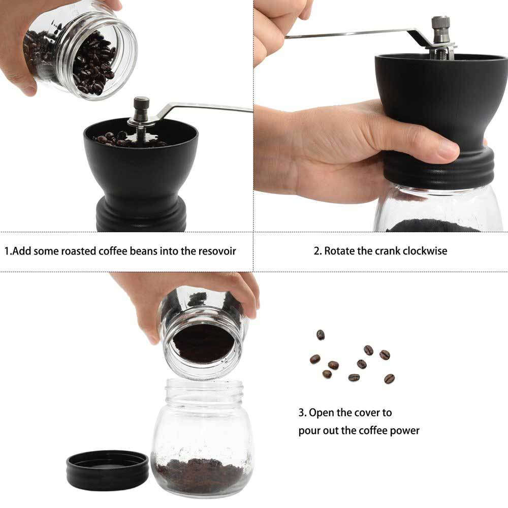Coffee Bean Grinder - Manual Hand Stainless Ceramic Burr Core Glass Jar Nut Mill - SuperSaverAU - view 6