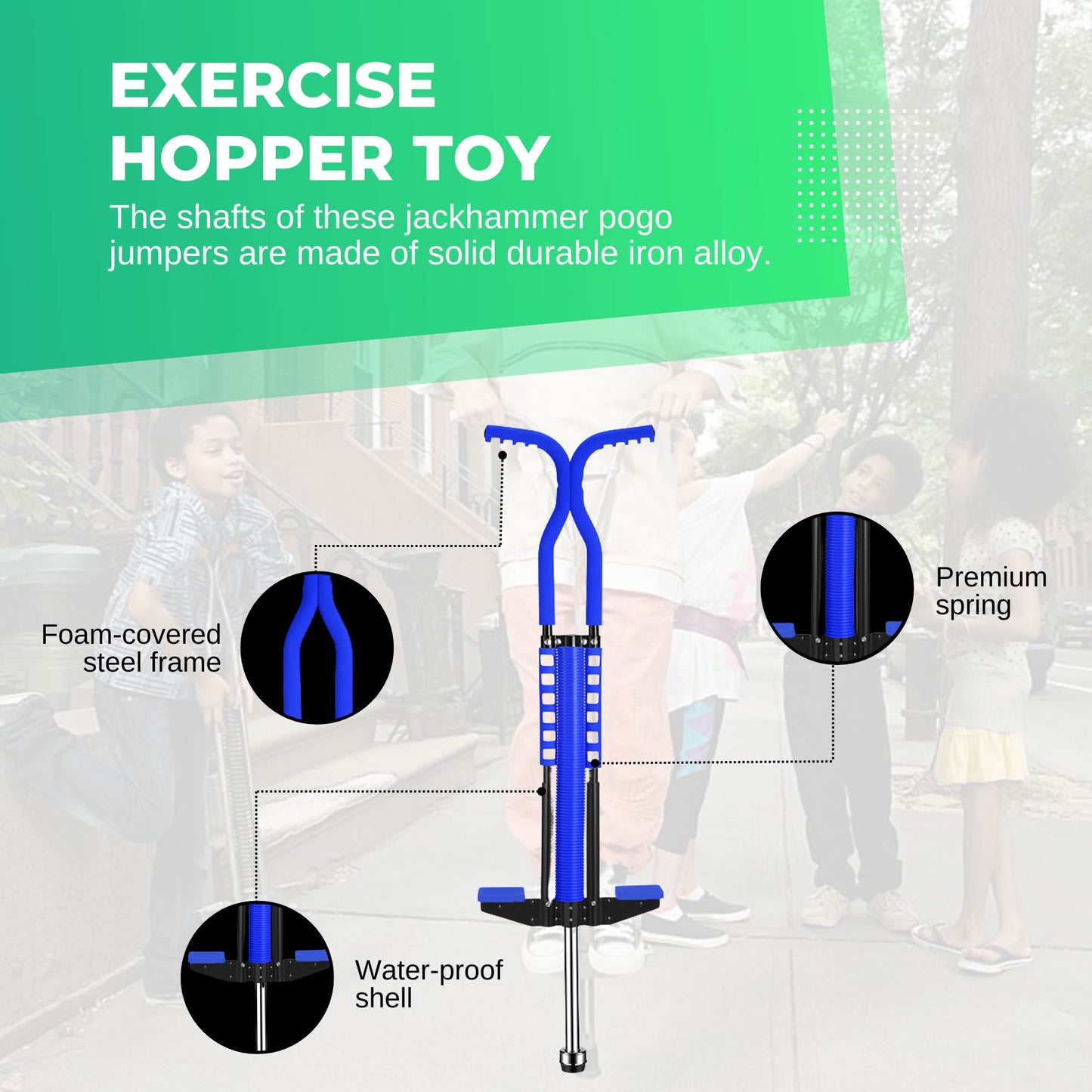 Blue Pogo Stick Kids - Childrens Jumping Jackhammer Exercise Hopper Toy