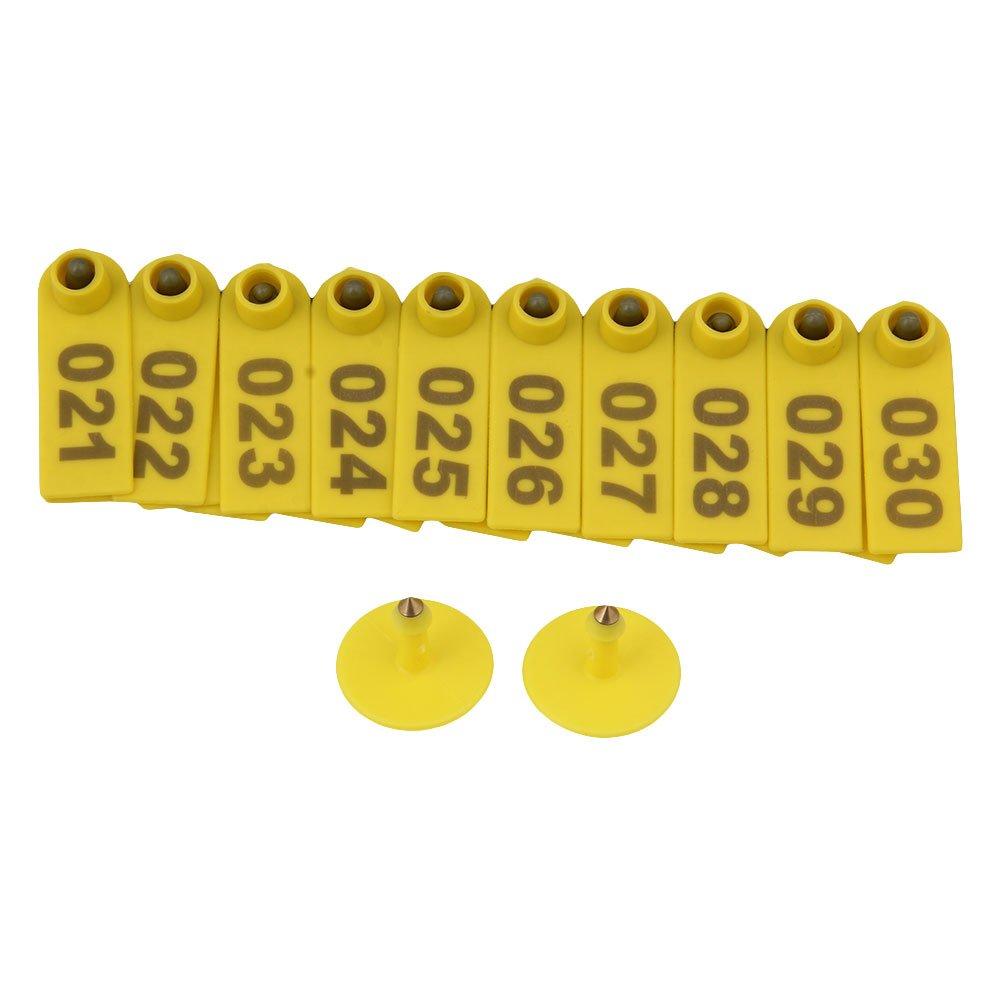 Premium Yellow Numbered Cattle Ear Tags with Pins 001-100 Set