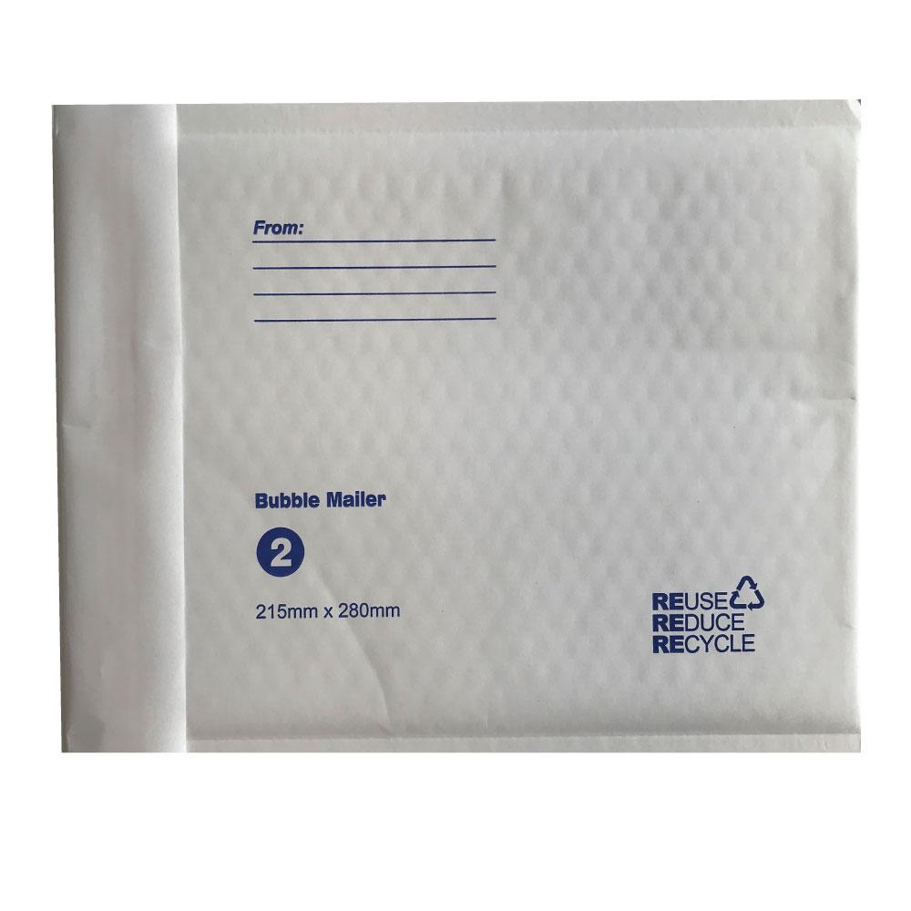 Tempest White Bubble Mailers No.2 215x280mm 100-Pack Padded Eco Mail Bags
