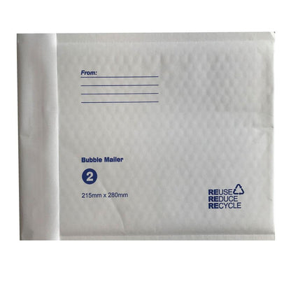 Tempest White Bubble Mailers No.2 215x280mm 100-Pack Padded Eco Mail Bags