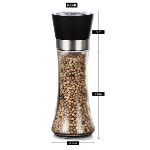 180ml Glass Salt or Pepper Grinder 18cm - Adjustable Ceramic Core, Ergonomic Design - SuperSaverAU - view 1