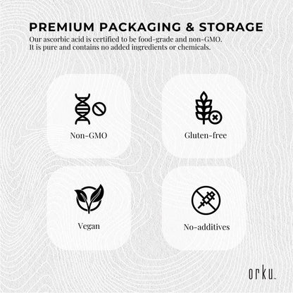 Orku 50g Vitamin C Powder Pure L-Ascorbic Acid - USP Grade Non-GMO