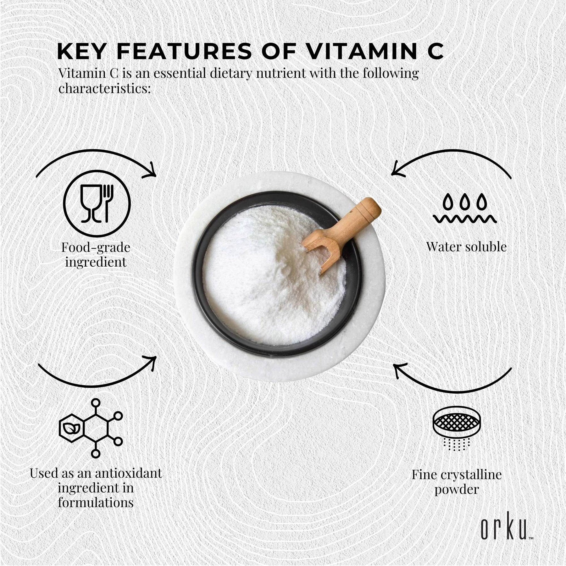 Orku 1Kg Pure Vitamin C Powder L-Ascorbic Acid USP Grade Non-GMO